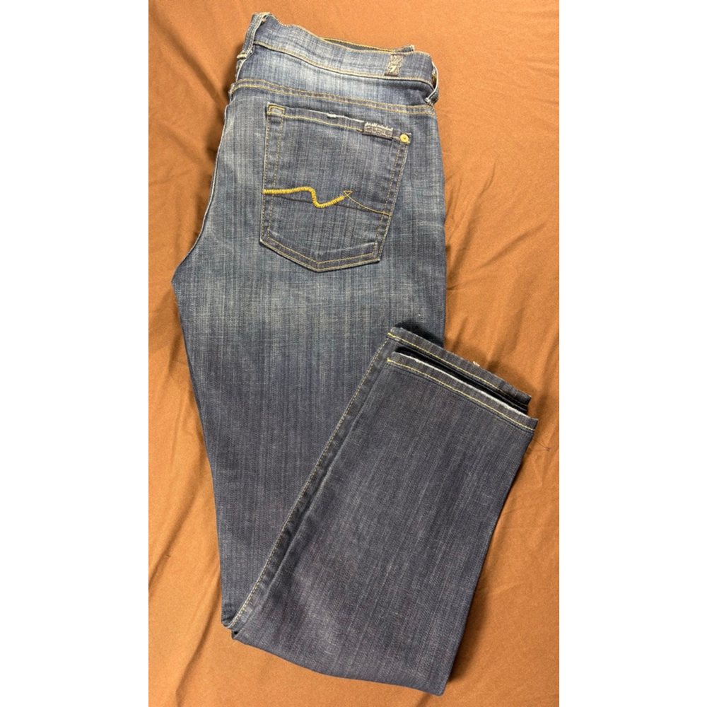 Women's 7 For All Mankind Josefina Skinny Boyfriend Jeans Blue Size 28 Button Up